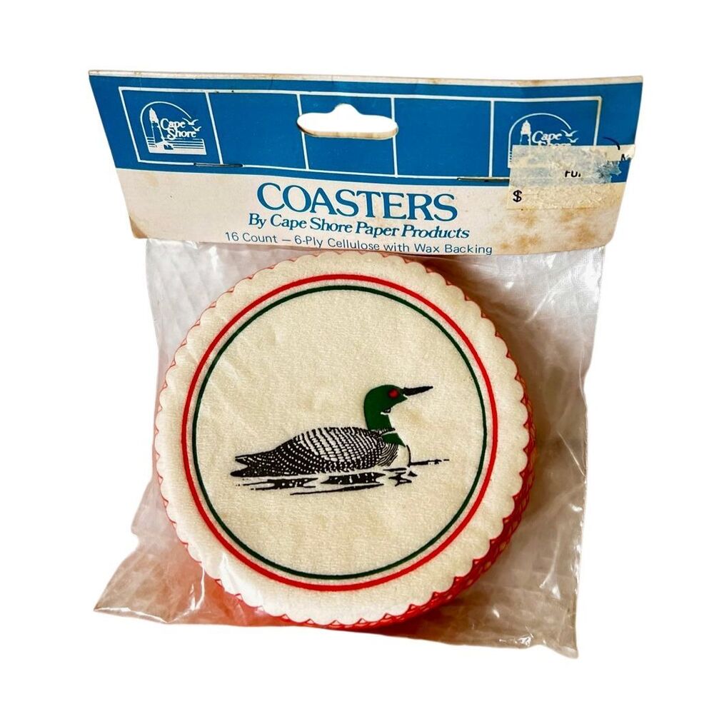 Vtg 80’s Loon Cellulose 6 Ply Coasters By Cape Shore Paper Products Cabincore